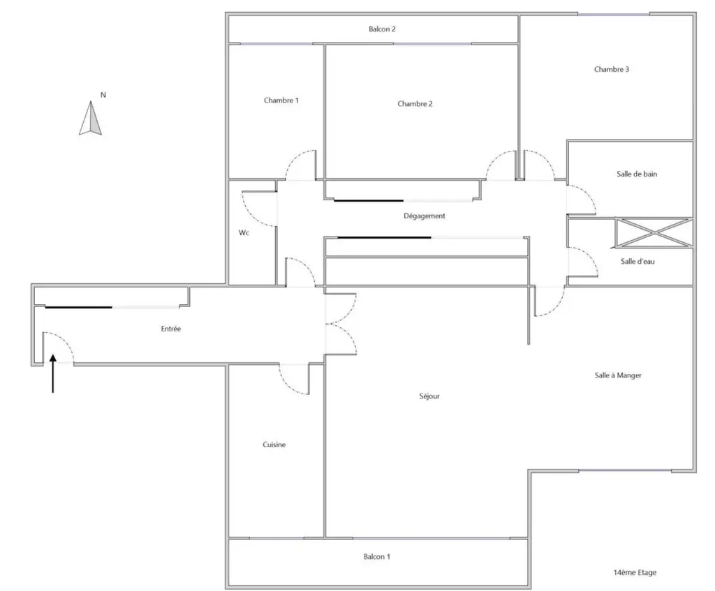 Plan de l'appartement au 14e étage